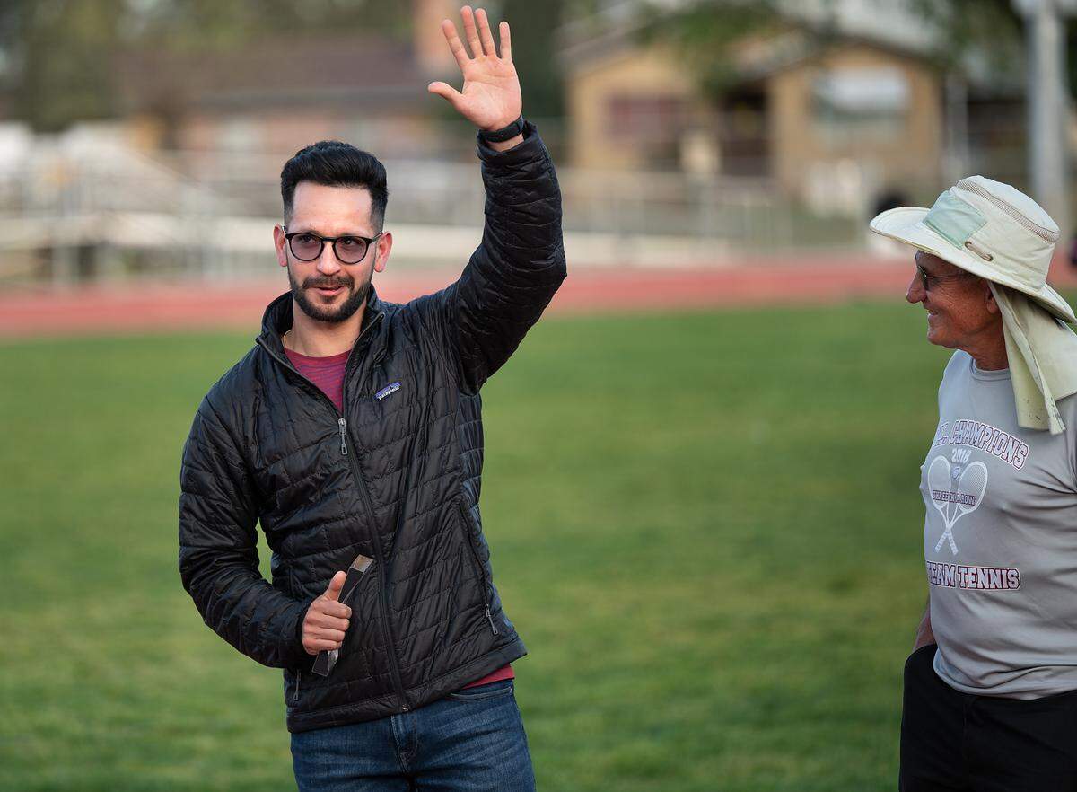 Former Riverbank High School track star German Fernandez was given the Track & Field Legends of Stanislaus County award during the Stanislaus County Championships on Friday, March 18, 2022, at Riverbank High School in Riverbank, Calif.