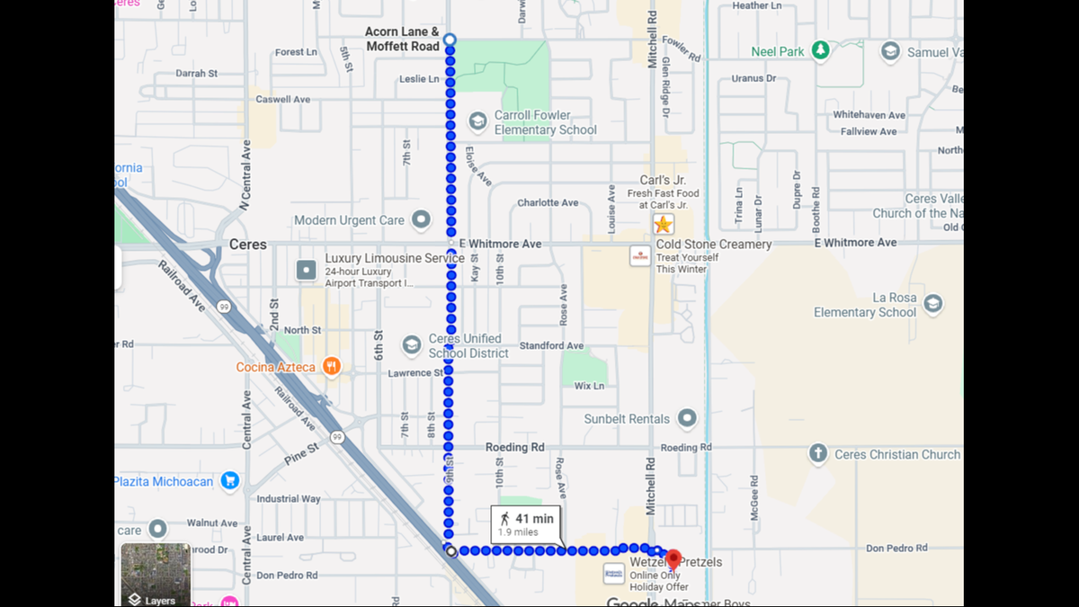 Route of procession and parade for the celebration of the Feast of Our Lady of Guadalupe in Ceres on Friday, Dec. 12.