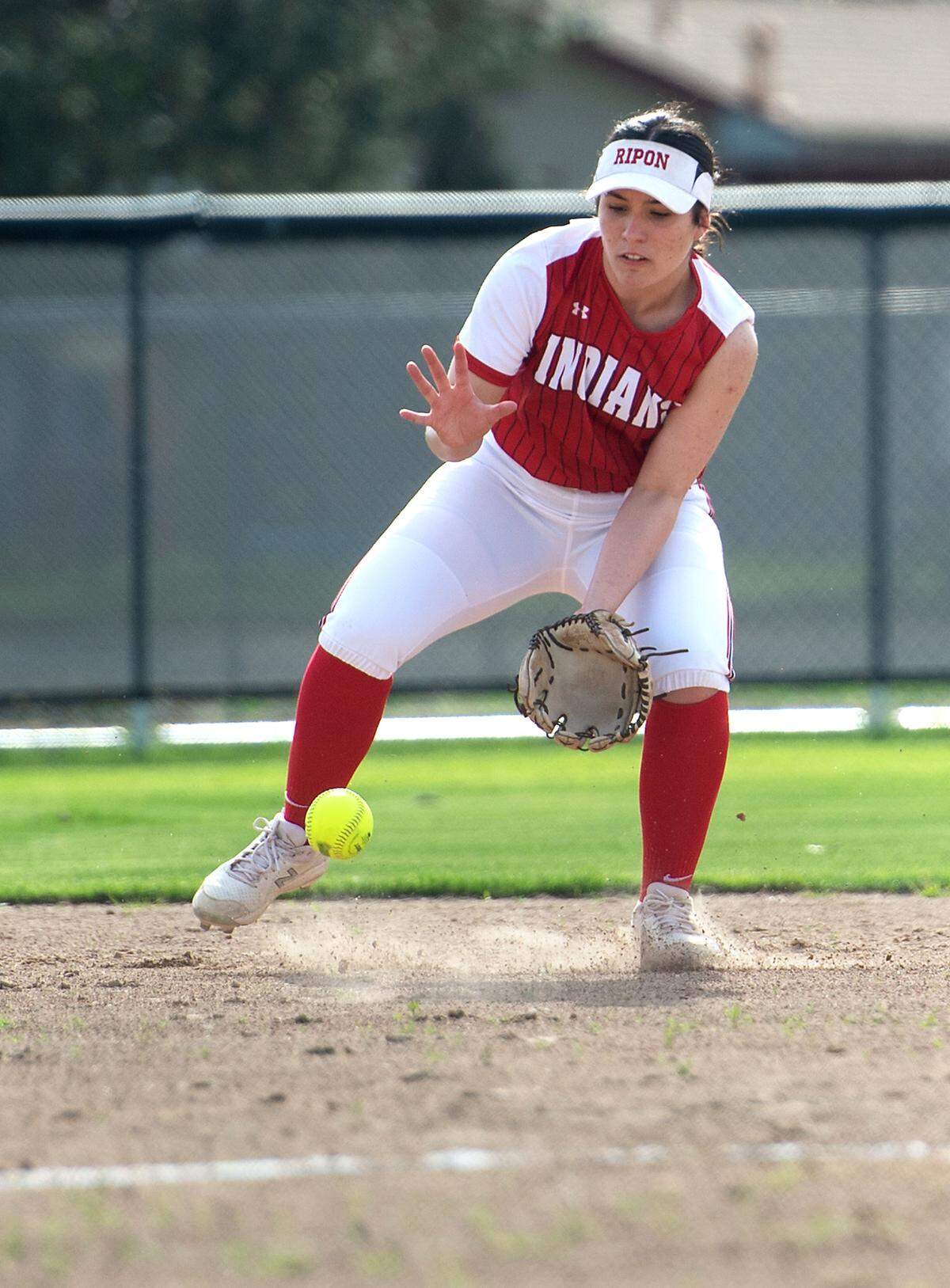 Ripon’s Addison Naranjo fields a groundball during the non-league game with Big Valley Christian in Ripon, Calif., Friday, March 17, 2023.
