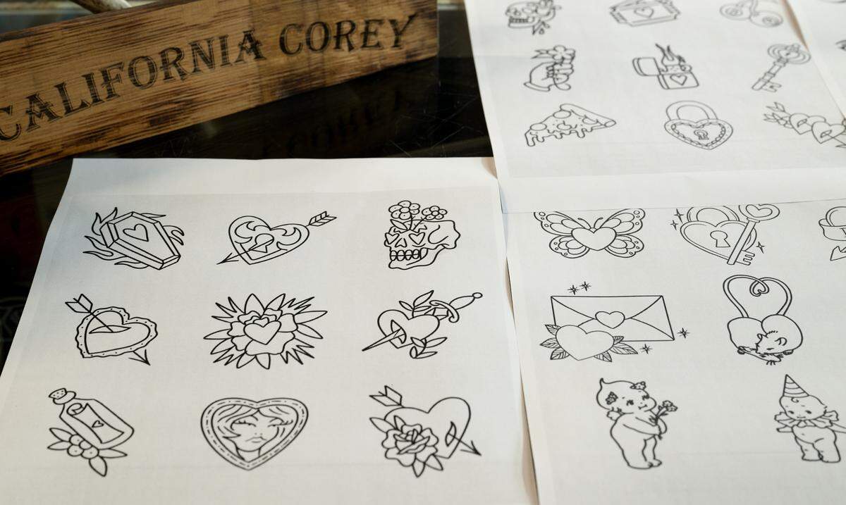 Stencils for the Friday the 13th flash tattoos at The Golden Rose Tattoo for the Friday the 13th flash tattoo event in February.