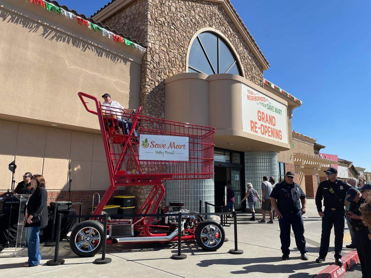 California’s largest and fastest shopping cart, Big Red on display at the grand re-opening of Save Mart in Riverbank on Thursday, Sept. 12.