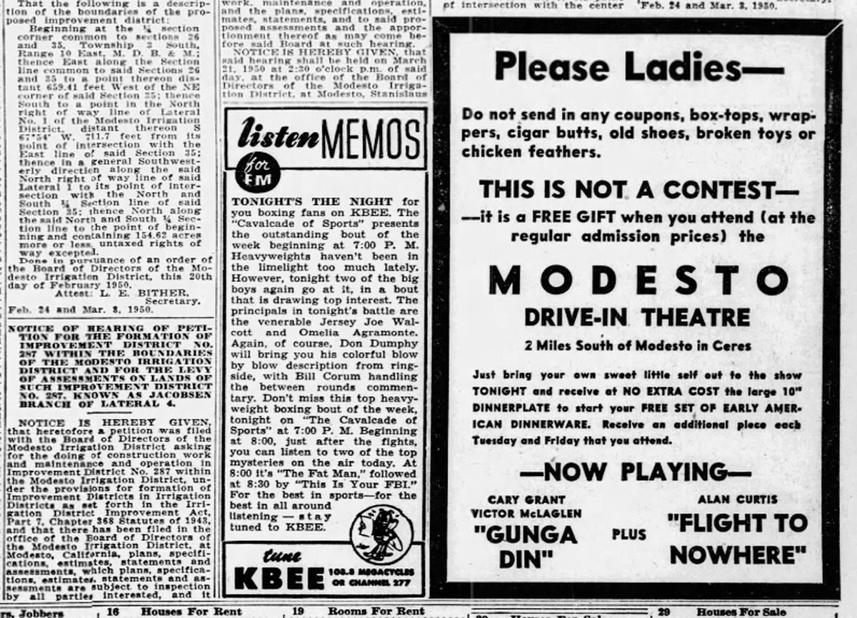 Clipping from The Modesto Bee in March 1950.