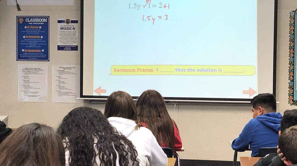 Seventh grade students learning algebra equations in teacher Terry Daniels’ class at Waterford Junior High School in Waterford, CA on Jan. 22, 2020.
