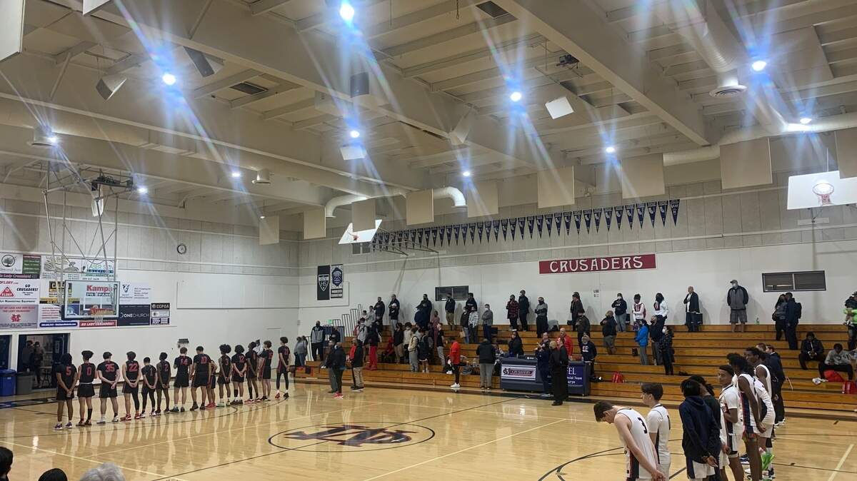 Modesto Christian and Lincoln of Stockton line up before a Tri-City Athletic League matchup on Wednesday, Jan. 19, 2022.