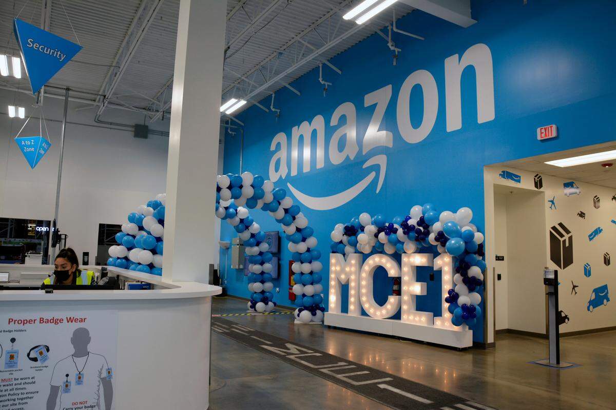 The entrance to the warehouse floor inside the new Amazon fulfillment center in Turlock, Calif. is seen Thursday, Oct. 20, 2022.