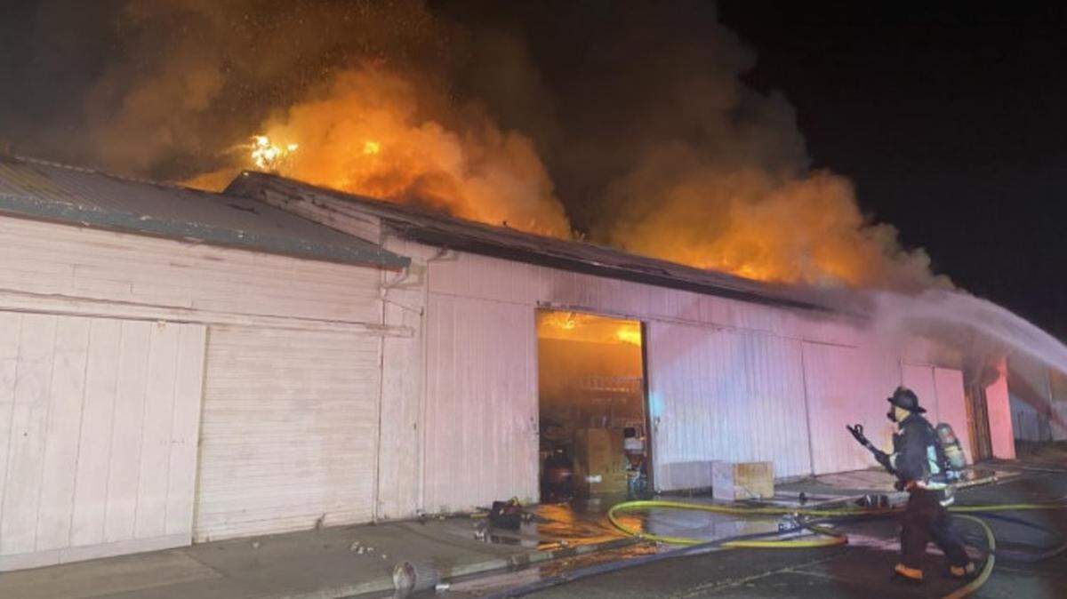 The Turlock Fire Department was assisted by Modesto and Ceres crews at a commercial structure fire on the 300 block of B Street on Saturday night, April 10, 2021.
