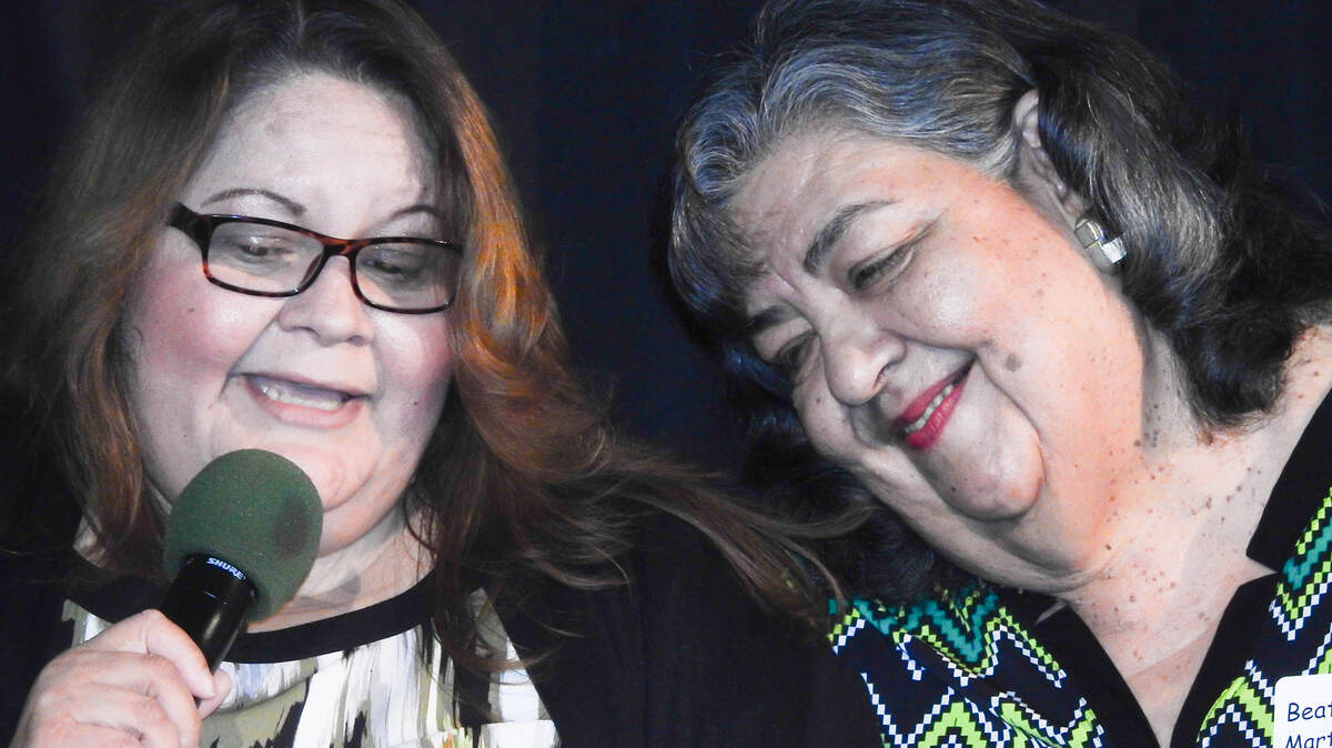 Trinidad Estrada, left, was one of six people honored at the 20th annual Celebrate Literacy awards luncheon for the Literacy Network of Stanislaus County in Modesto, CA, on Friday, March 8, 2019. At right is Beatrice Martinez, who is Estrada’s program coordinator at the Central Valley Opportunity Center.