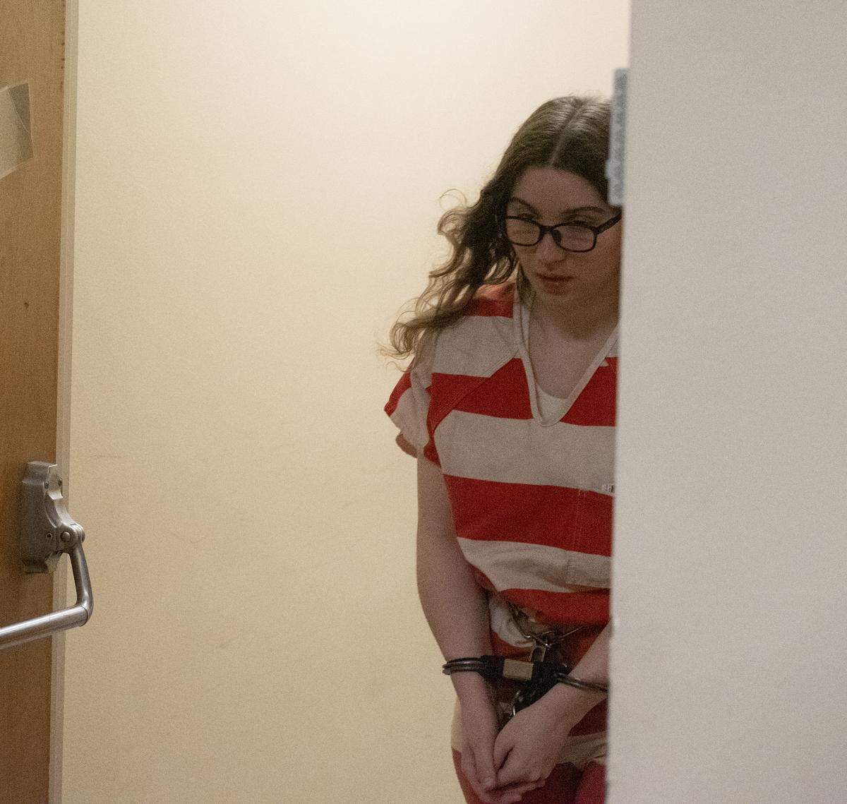 Juliette Acosta, 27, exits the courtroom in Stanislaus County Superior Court in Modesto on Friday, May 29, 2026, after her preliminary hearing in a DUI murder case tied to the death of her 4-year-old daughter, Reagan Herrin.