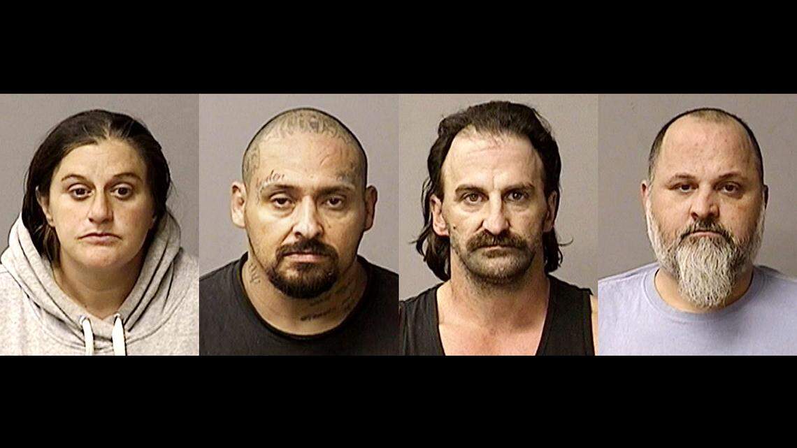From the left, Holly Davis, Ronny Soares, Johnny Davis and Teddy Davis were arrested on suspicion of child abuse and elder abuse in Newman, Calif., Friday, Nov. 15, 2019.