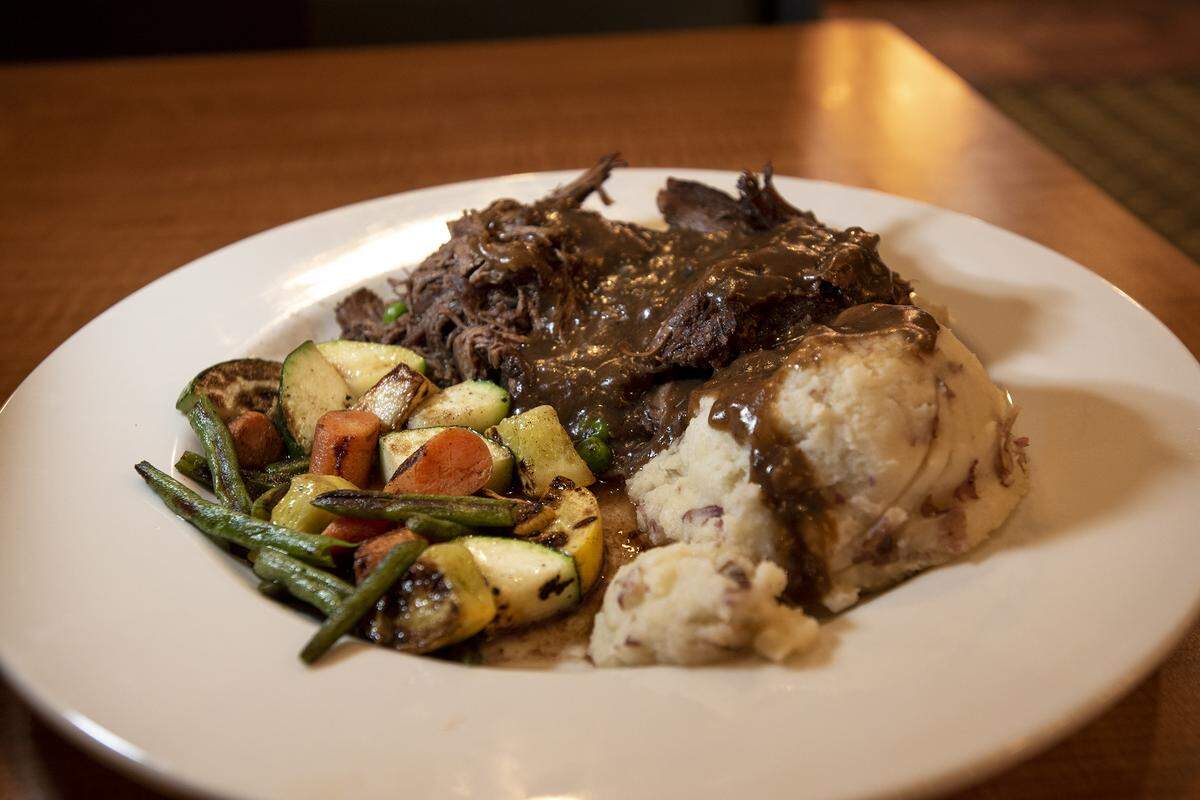 Pot Roast, vegetables and mashed potatoes at Marie Callendar’s Restaurant in Modesto, Calif., on Wednesday, Jan. 8, 2020.