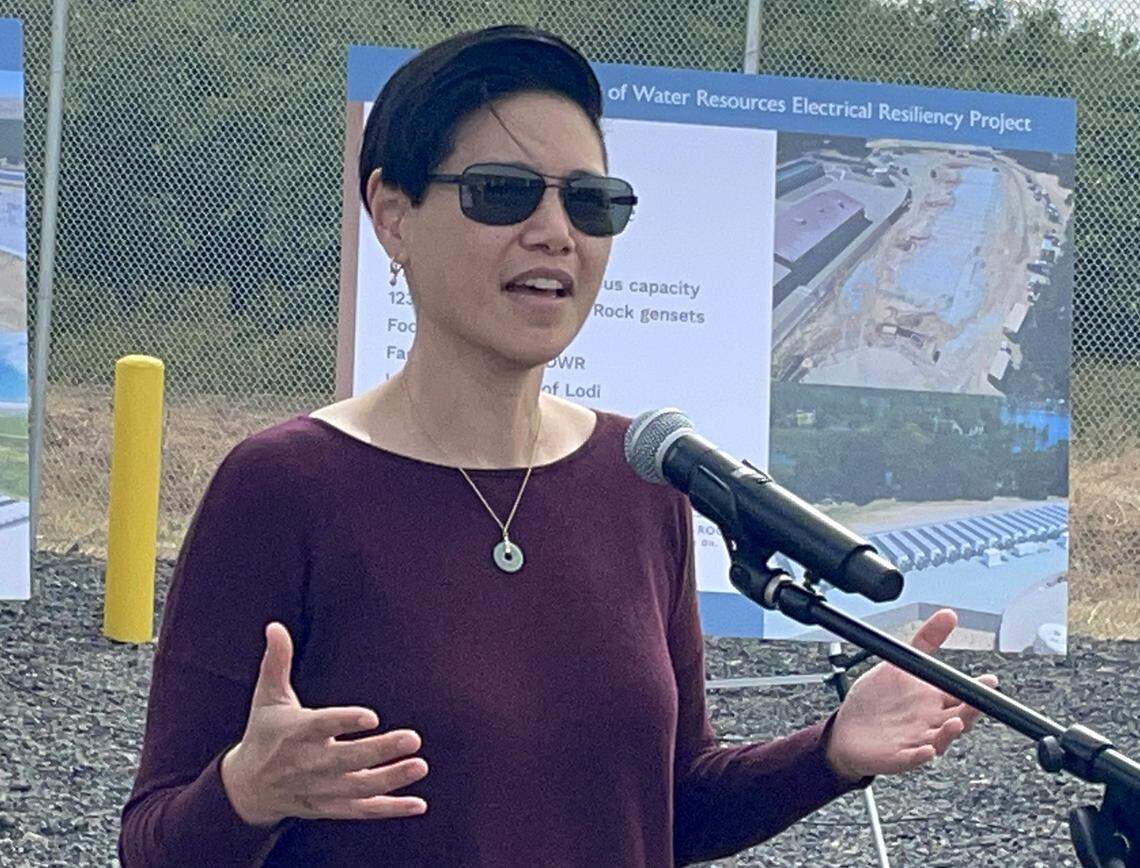 Delphine Hou, deputy director for statewide energy at the California Department of Water Resources, describes its new emergency power plant in Modesto CA on June 3, 2024.