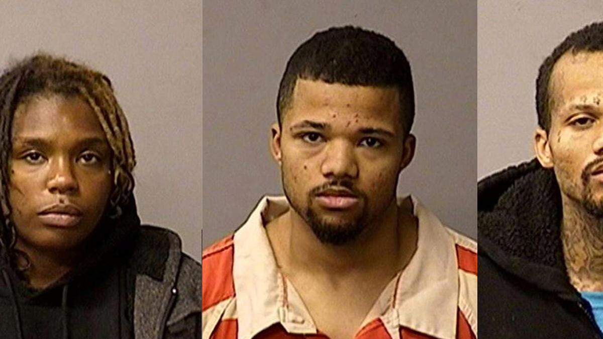 From left, Tiana Johnson-Robinson, 27 of Tracy, Isaiah Goree, 20 of Modesto, and Melvin Goree, 25 of Modesto, were arrested for vehicle burglary and others charges on Thursday, Dec. 5, 2019 in Modesto.