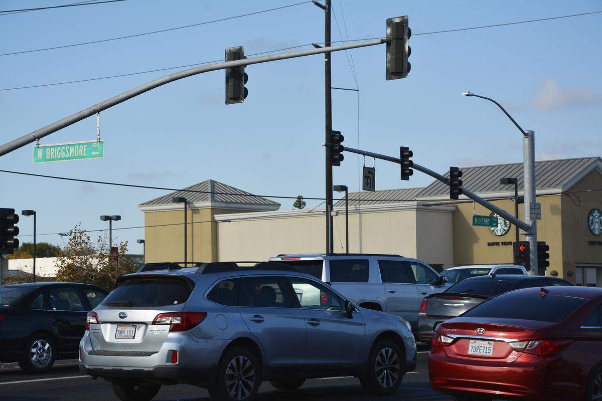The intersection of Briggsmore and McHenry avenues in Modesto, Calif. Dec. 4, 2023.