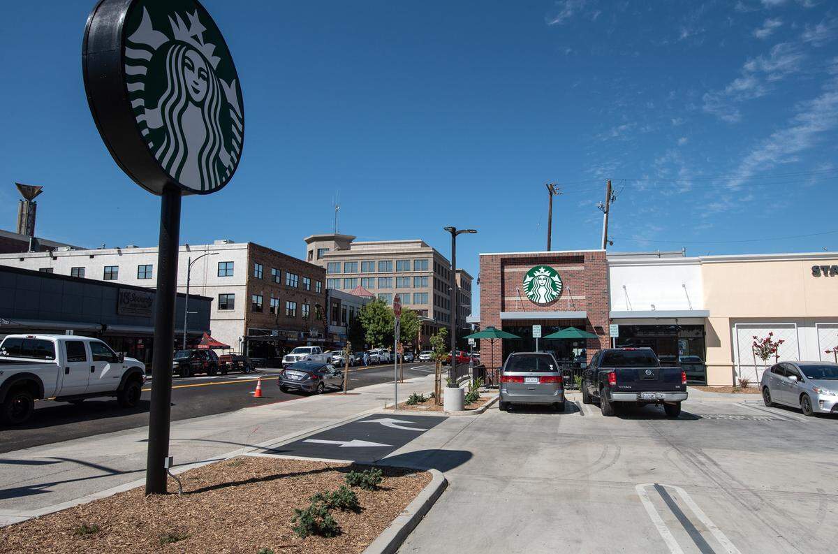 Starbucks on J Street in Modesto, Calif., on Thursday, July 8, 2021.