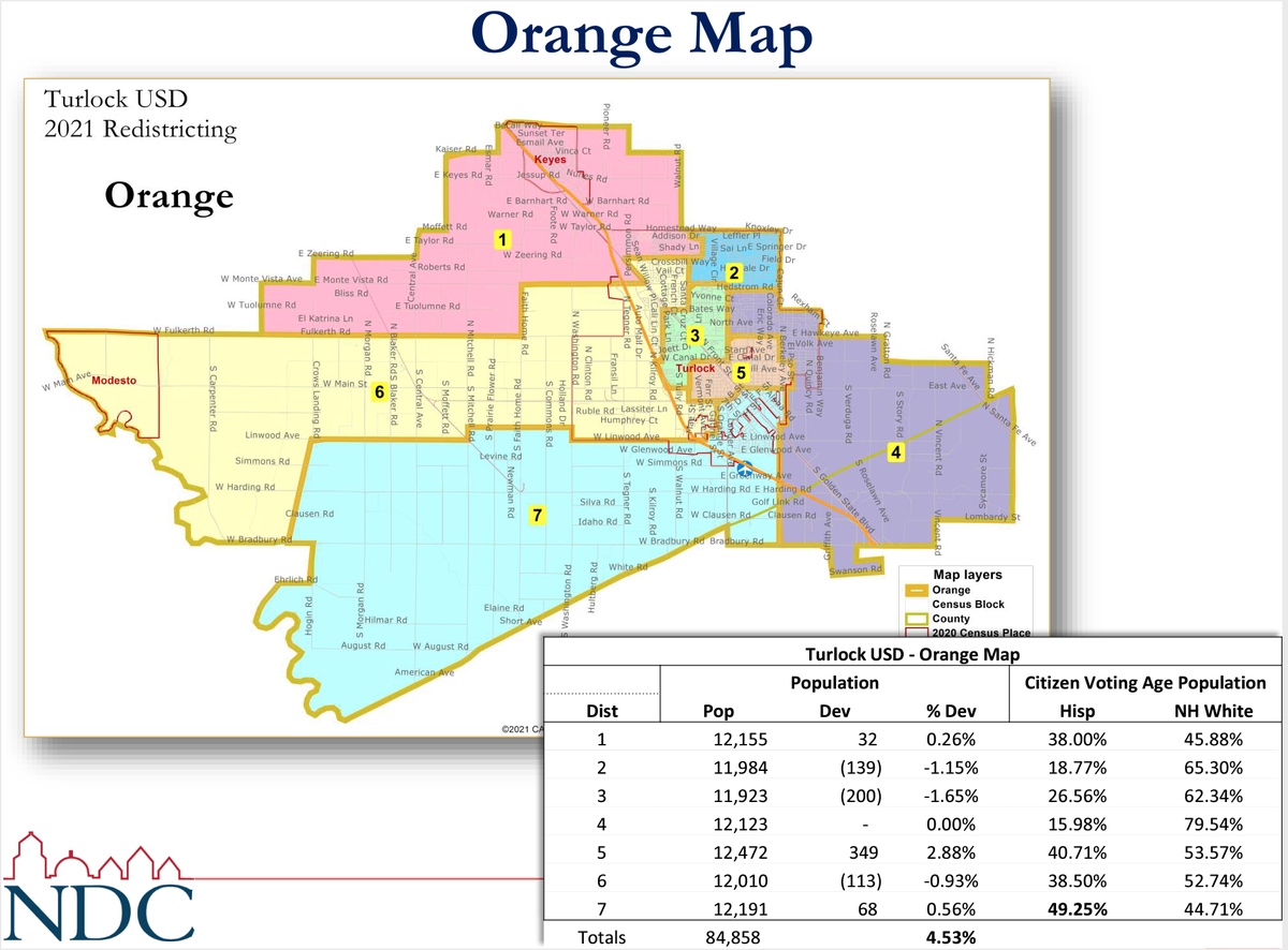 One of two maps Turlock Unified is considering for new trustee boundaries.