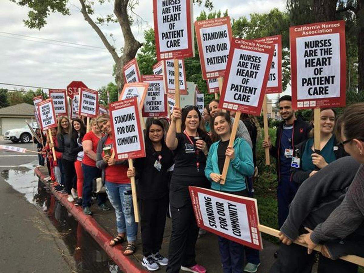 Nurses picketed Doctors Medical Center in 2019, complaining about staffing and working conditions.