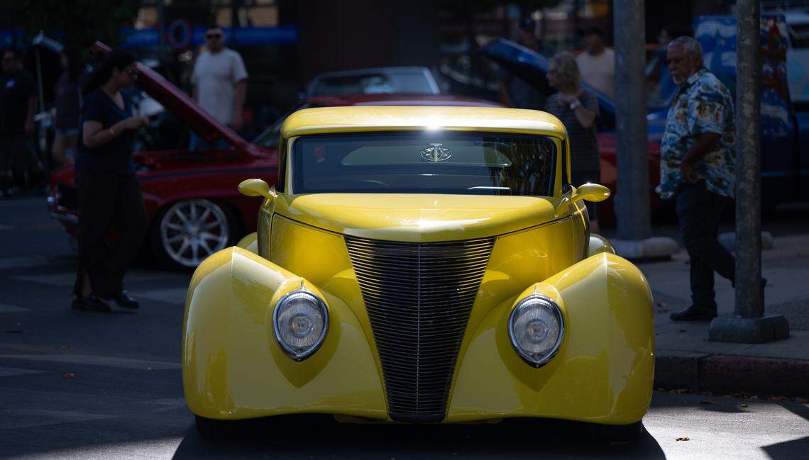 37’ Roadster and other classic cars line the streets of downtown Modesto during the Legends of the Cruise Park N’ Shine Wednesday, June 4, 2025.