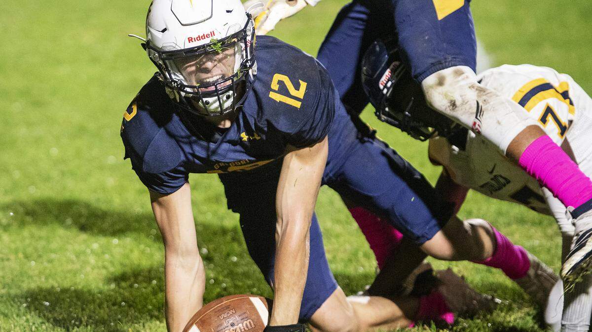Gregori’s Baker Melendez scores a touchdown during the Central California Athletic League game with Turlock at Gregori High School in Salida, Calif., Friday, Oct. 25, 2019.