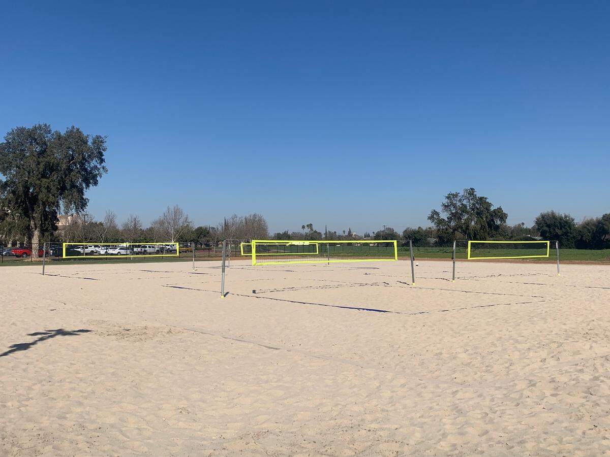 The outdoor volleyball courts at Modesto’s Central Catholic High School will provide more opportunities to play on sand in the area.