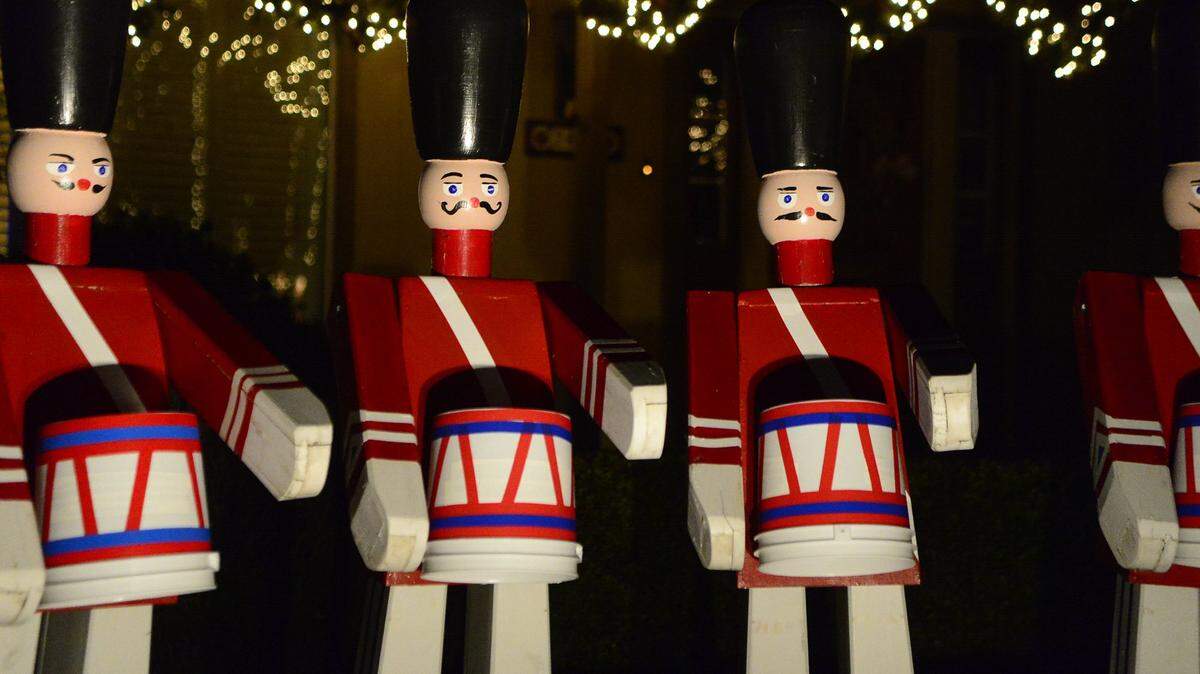 Nutcrackers stand together on the front lawn of a home during a past year’s Christmas Tree Lane in Ceres.