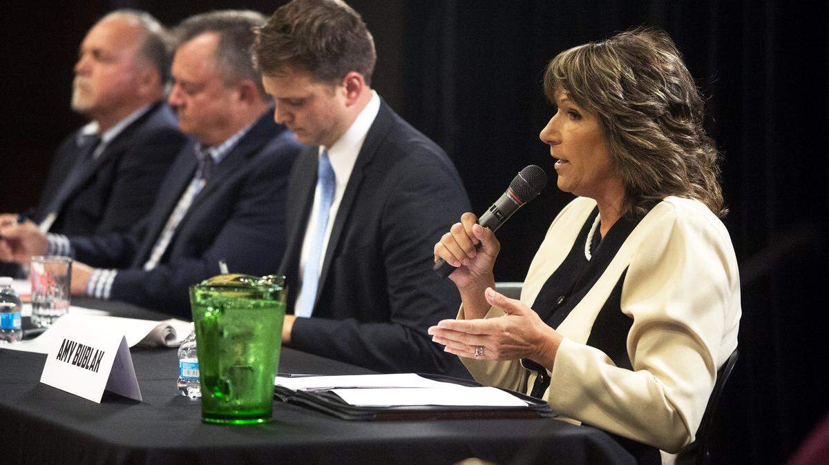 Mayoral candidate Amy Bublak answers a question, during the Turlock Mayoral Candidate Forum on Thursday, September 20, 2018, at the Carnegie Arts Center in downtown Turlock.