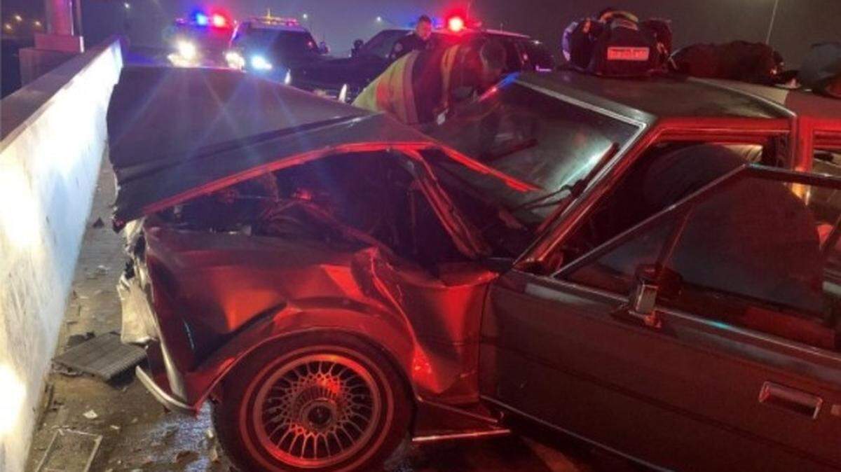 Two people suffered serious injuries in a crash into a barricade on Salida Boulevard in Modesto CA on Sunday morning, Nov. 15, 2020.