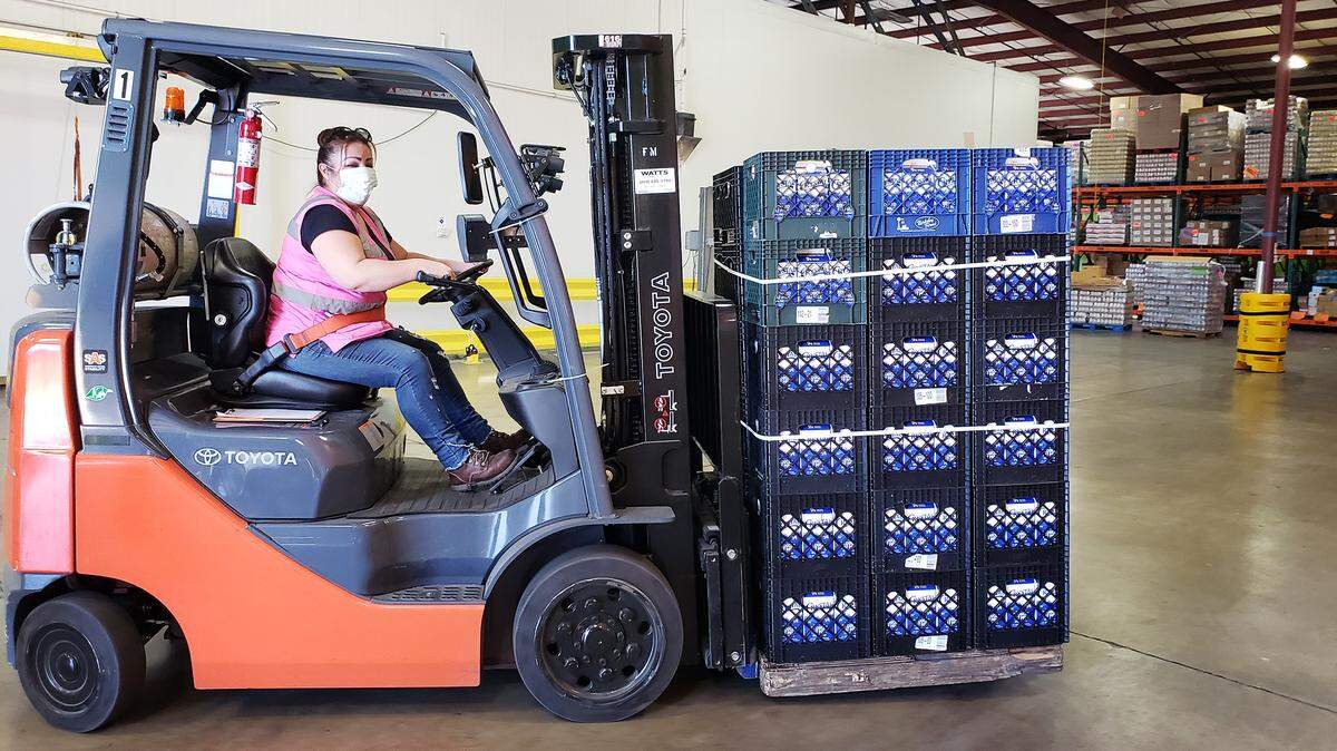Crystal Creamery of Modesto donated 2,800 half-gallon cartons of milk to Second Harvest Food Bank in Manteca.