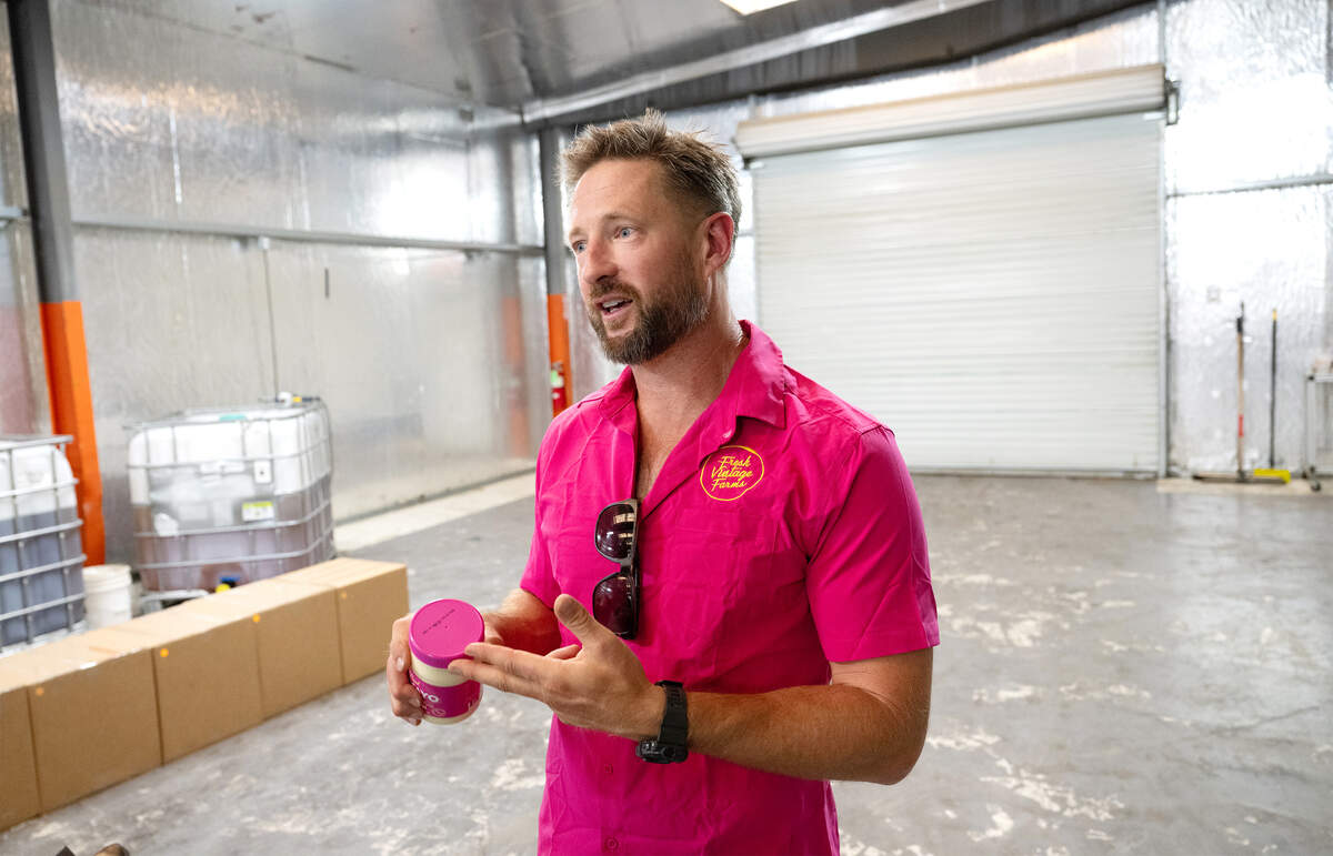 Almond oil producer Tommy Tickenoff at Fresh Vintage Farms’ bottling facility in Turlock, Tuesday, Sept. 16, 2025. The company is introducing a new almond oil mayonnaise.