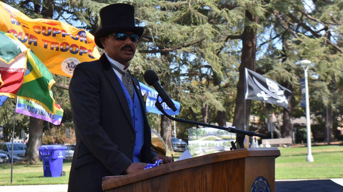 Modesto Junior College President Santanu Bandyopadhyay, hired in May 2021 and shown here at a centennial celebration in September 2021, is a finalist for a chancellor’s job in San Mateo.
