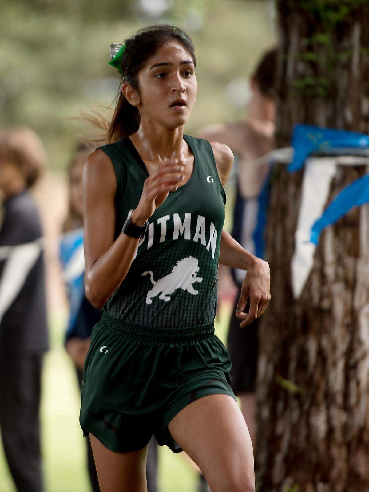 Pitman runner Mavleen Mann placed second in the varsity race with a time of 17:49 during the CCAL meet at Donnelly Park in Turlock, Calif., on Wednesday, Oct. 3, 2018.