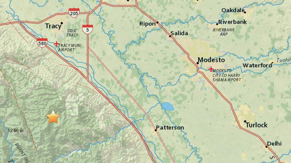 The star marks the epicenter of the 2.6-magnitude earthquake that his near Westley on Thursday, Jan. 4, 2017.