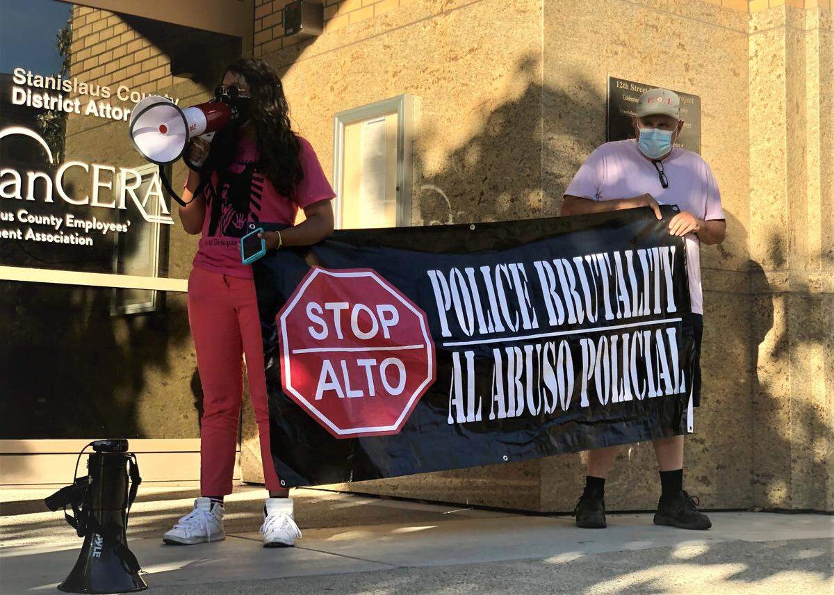 A protest over the deputy-involved shooting that left 16-year-old Xander Mann dead was held in downtown Modesto outside the office of Stanislaus County District Attorney Birgit Fladager on 12th Street on Friday, June 4, 2021.