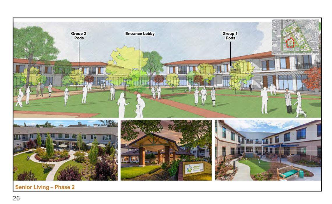 Senior housing is part of a complex planned by the Del Puerto Health Care District in Patterson, Calif. The site also would have a hospital, clinics, all-ages housing and other uses. The district board voted Dec. 8, 2025, to submit the plans for city approval.