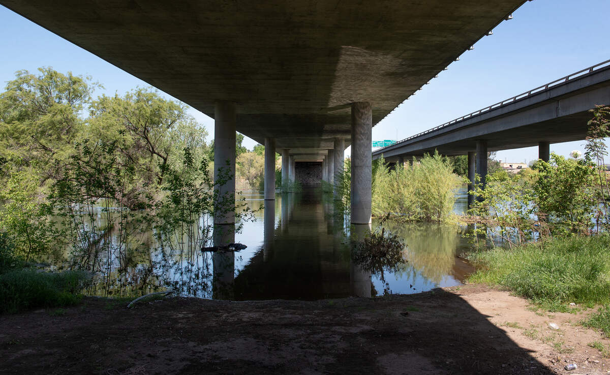 Tuloumne River passes under State Highway 99 in Modesto, Calif., Wednesday, April 26, 2023.