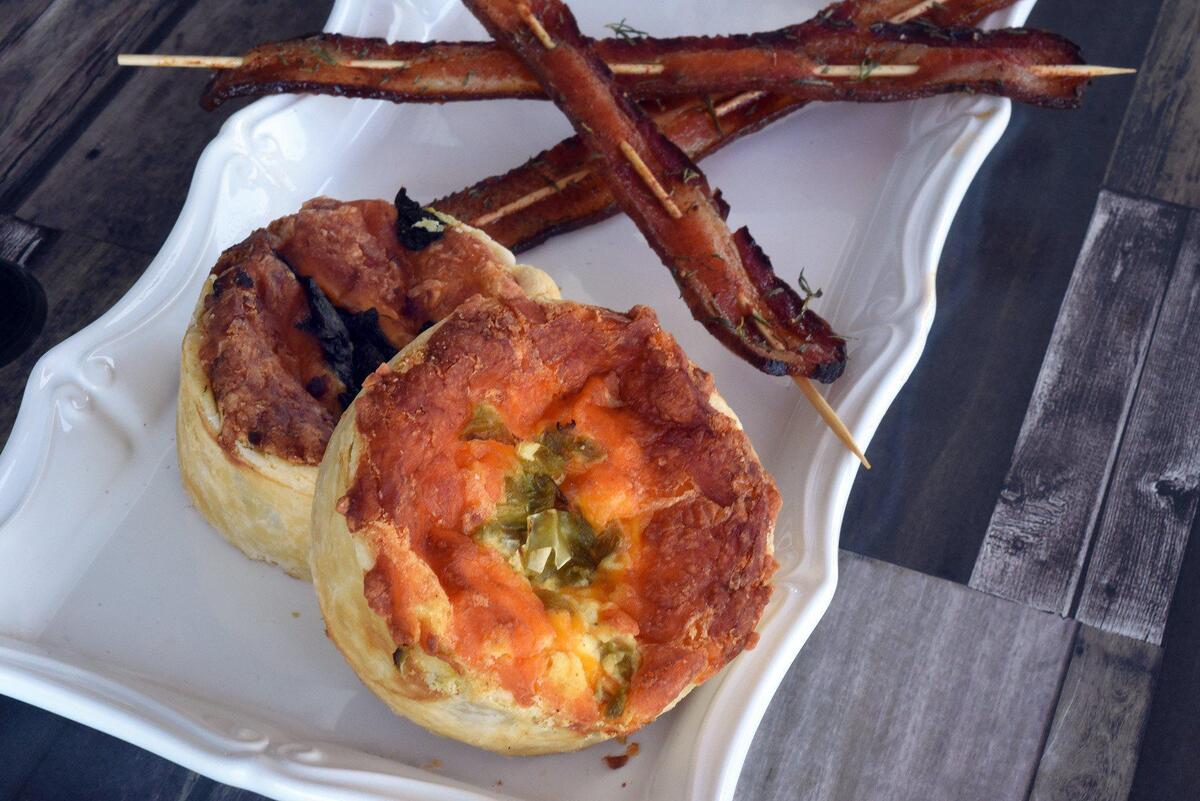 Quiche and blazin bacon on a stick are pictured at Stop Cafe on Tuesday morning September 10, 2019 in Modesto, Calif.