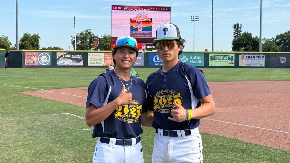 Pitman High twins Noah and Nathan Cervantes helped lead the Blue team to a 9-8 comeback win in the 2025 Modesto Rotary All-Star Game. They both will play in college at Santa Barbara City College.
