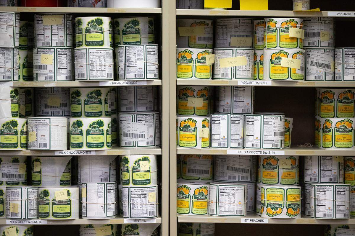 Labels are ready to be applied to the dozens of products from Stewart &Jasper Orchards in Newman, Wednesday, Oct. 9, 2024.