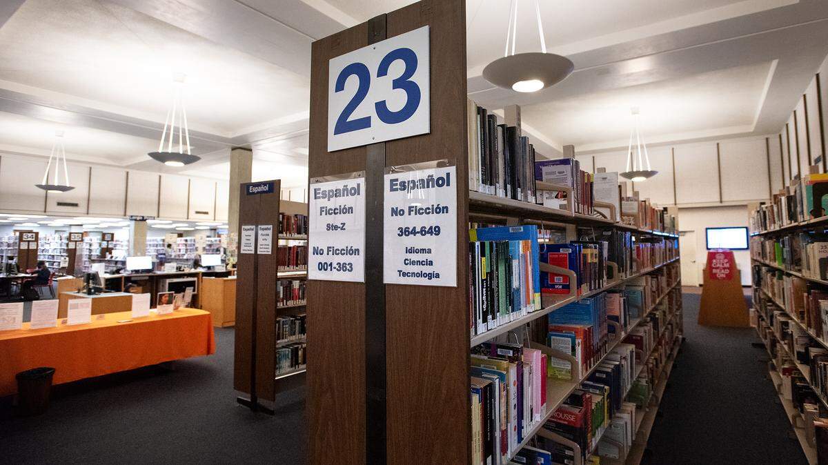 Spanish-language books at the Modesto Library in Modesto, Calif., Saturday, Feb. 11, 2023.