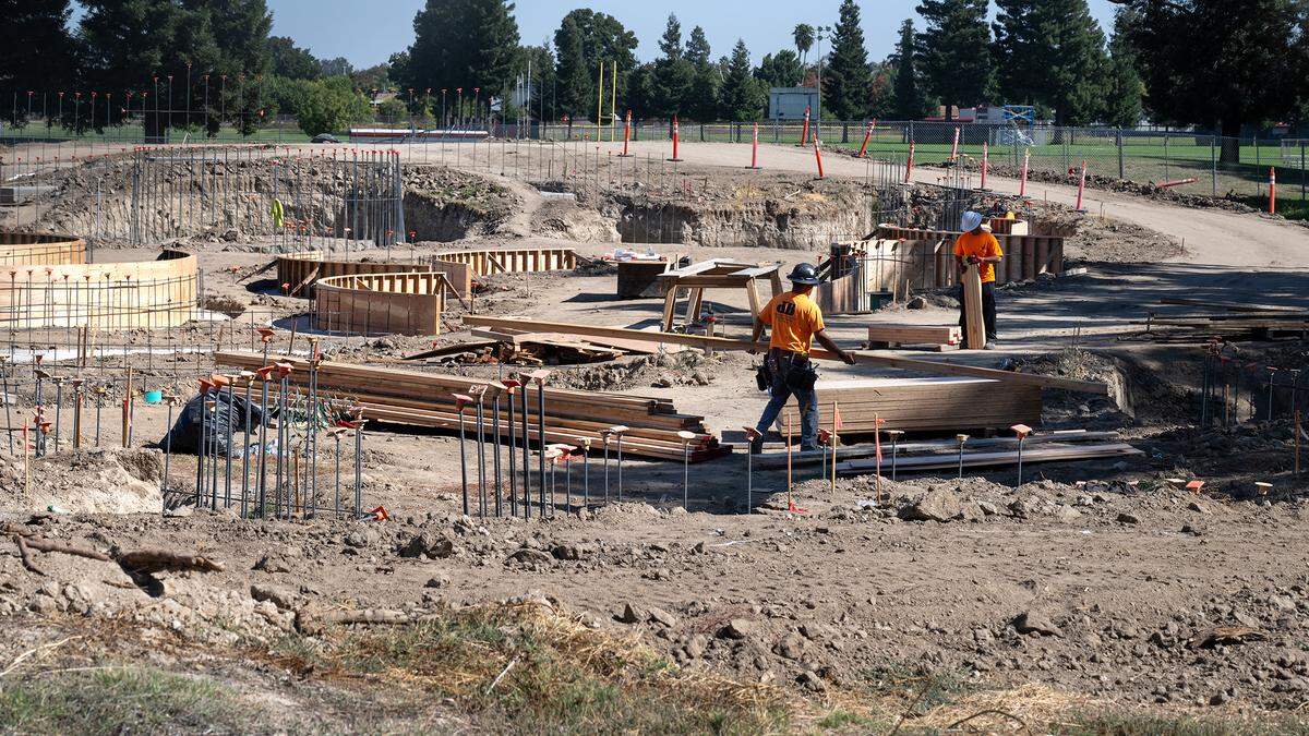Construction work continues at The Awesome Spot playground at Beyer Community Park in Modesto, Calif., Thursday, Oct. 12, 2023.