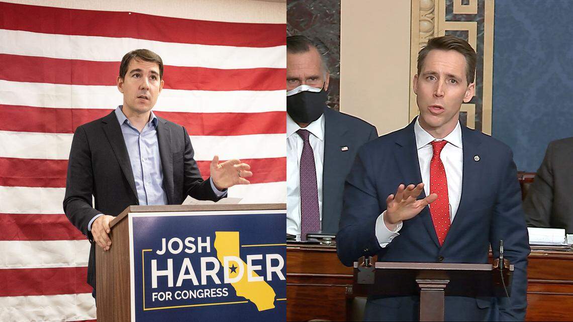 Some critics of Sen. Josh Hawley, R-Missouri (right), are getting him mixed up with Rep. Josh Harder, D-Turlock (left).