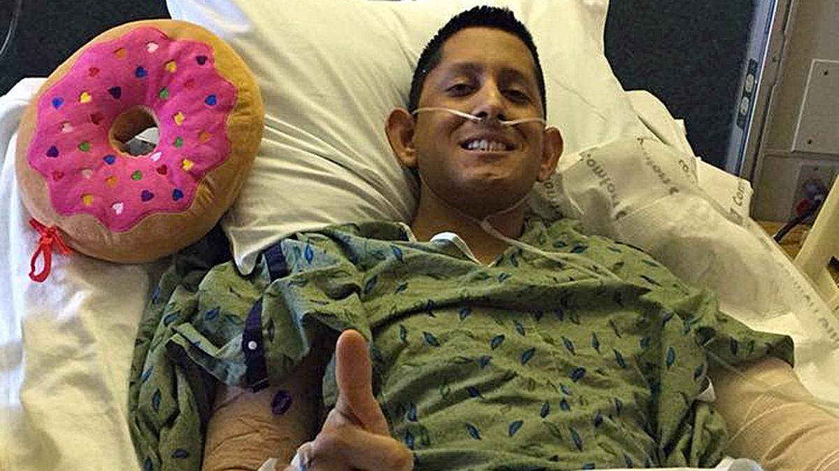 Juan Arroyo, the Modesto Police Department officer who was seriously injured after his squad car was struck by a pickup being pursued by the California Highway Patrol on Jan. 16, 2018, was taken out of intensive care.