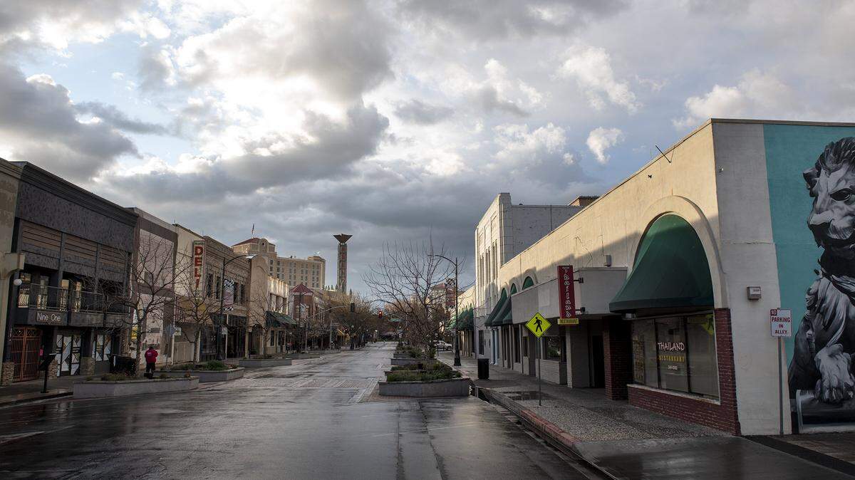 This March 25 photo show a nearly empty downtown Modesto, which is one of the consequences of new coronavirus pandemic.