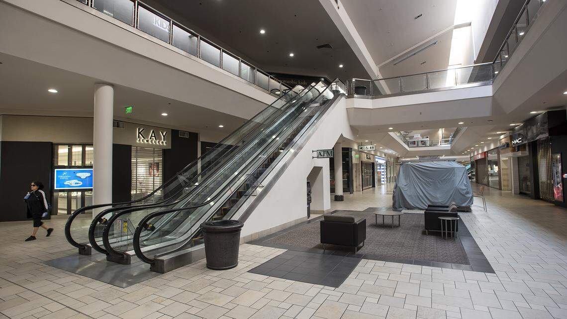Stores have closed at Vintage Faire Mall due to the threat of the coronavirus in Modesto, Calif., on Friday, March 20, 2020.