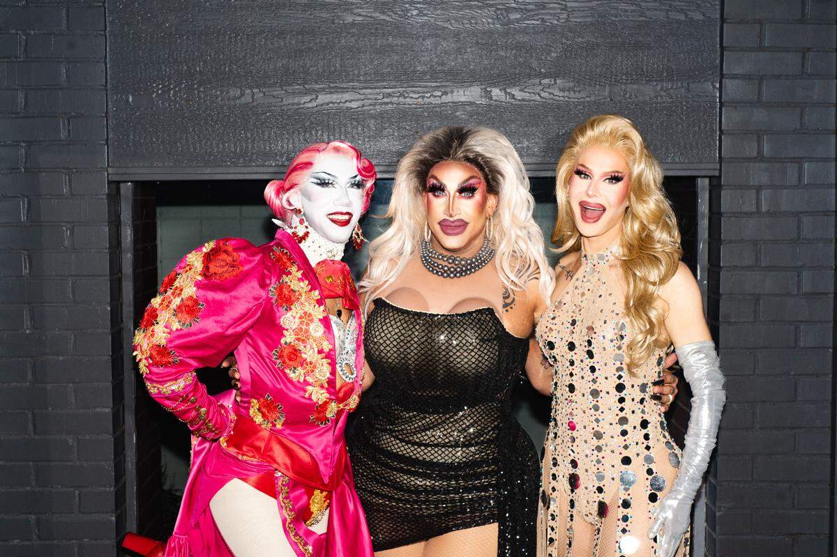 RuPaul’s Drag Race Mexico season one competitor Pixie Pixie with drag show host Sasha Devaroe and “Drag Race” season 9 competitor and co-winner of “Rupaul’s Drag Race All-Stars” season 4, Trinity “The Tuck” Taylor at Taylor’s performance at Splash Modesto on Saturday, Feb. 15.
