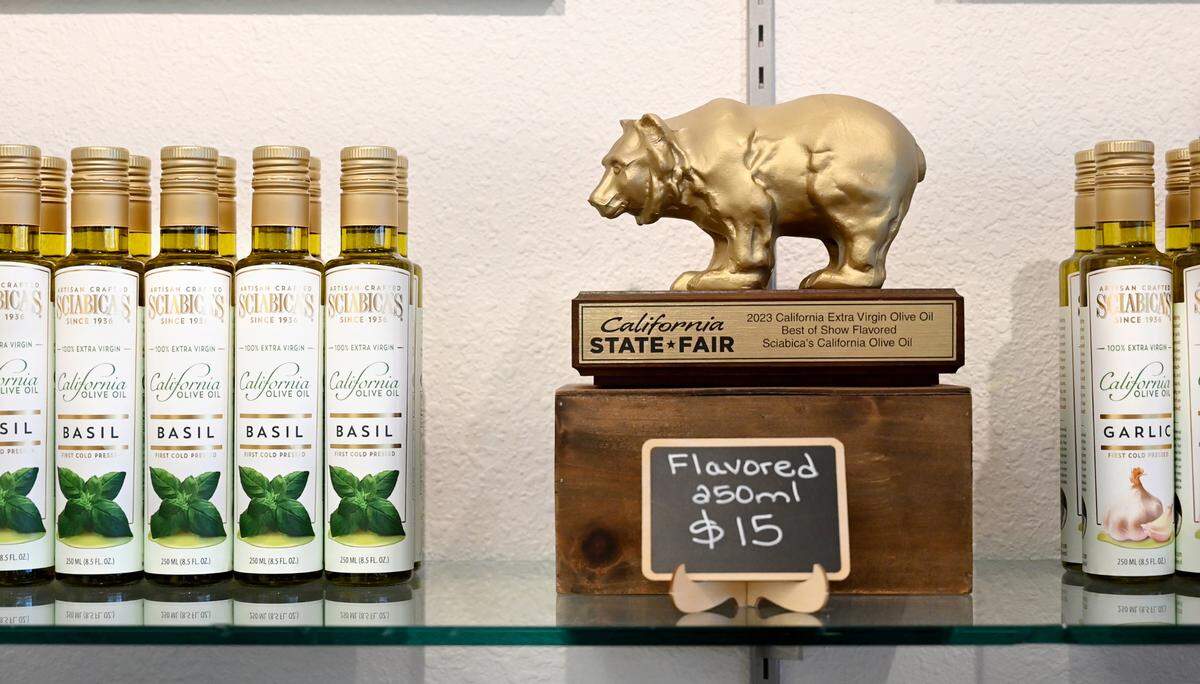 Sciabica’s has several varieties of flavored olive oil in Modesto, Calif., Friday, June 28, 2024.
