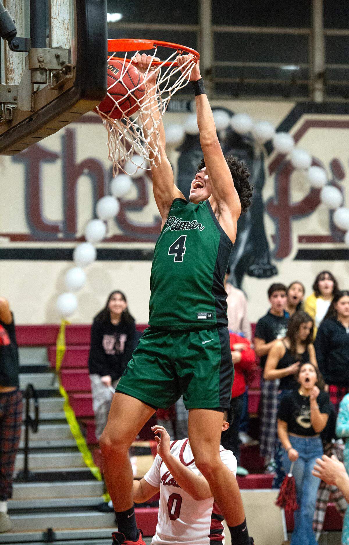 Pitman’s Justin Anderson dunks the ball during a Central California Athletic League game with Modesto during at Modesto High School in Modesto, Calif., Friday, Jan. 13, 2023.