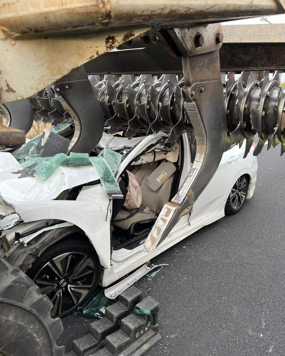 The driver of the Honda Civic escaped serious injury in this crash that occurred Thursday morning on McHenry Avenue north of Modesto.