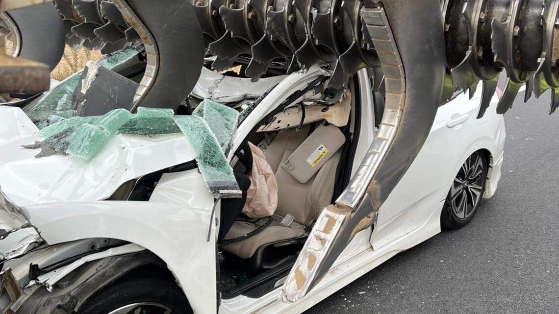 The driver of the Honda Civic escaped serious injury in this crash that occurred Thursday morning on McHenry Avenue north of Modesto.