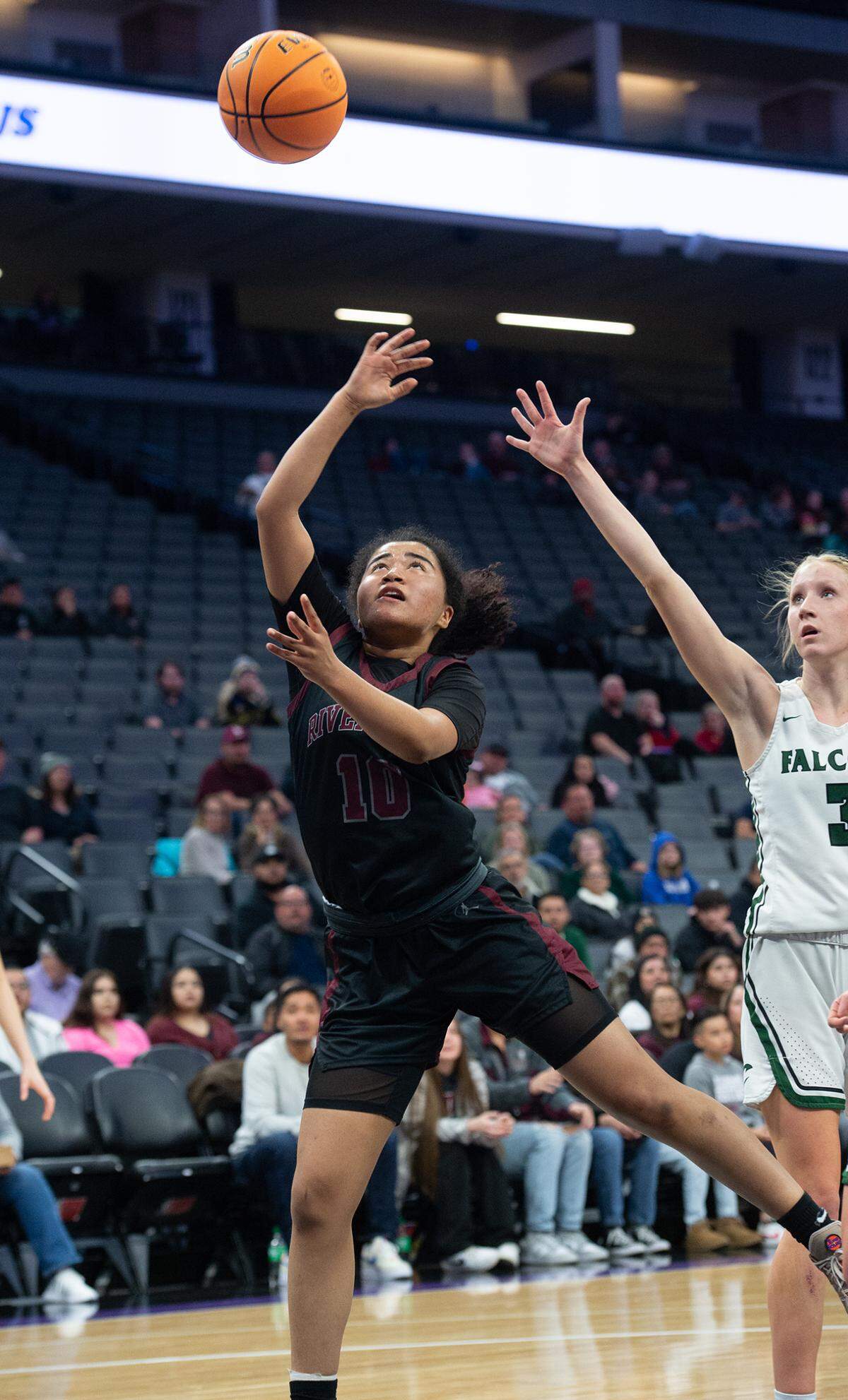 Riverbank’s Chancis Gamez attempts a layup during the Sac-Joaquin Section Division IV championship game with Colfax at Golden 1 Center in Sacramento, Calif., Friday, Feb. 24, 2023.