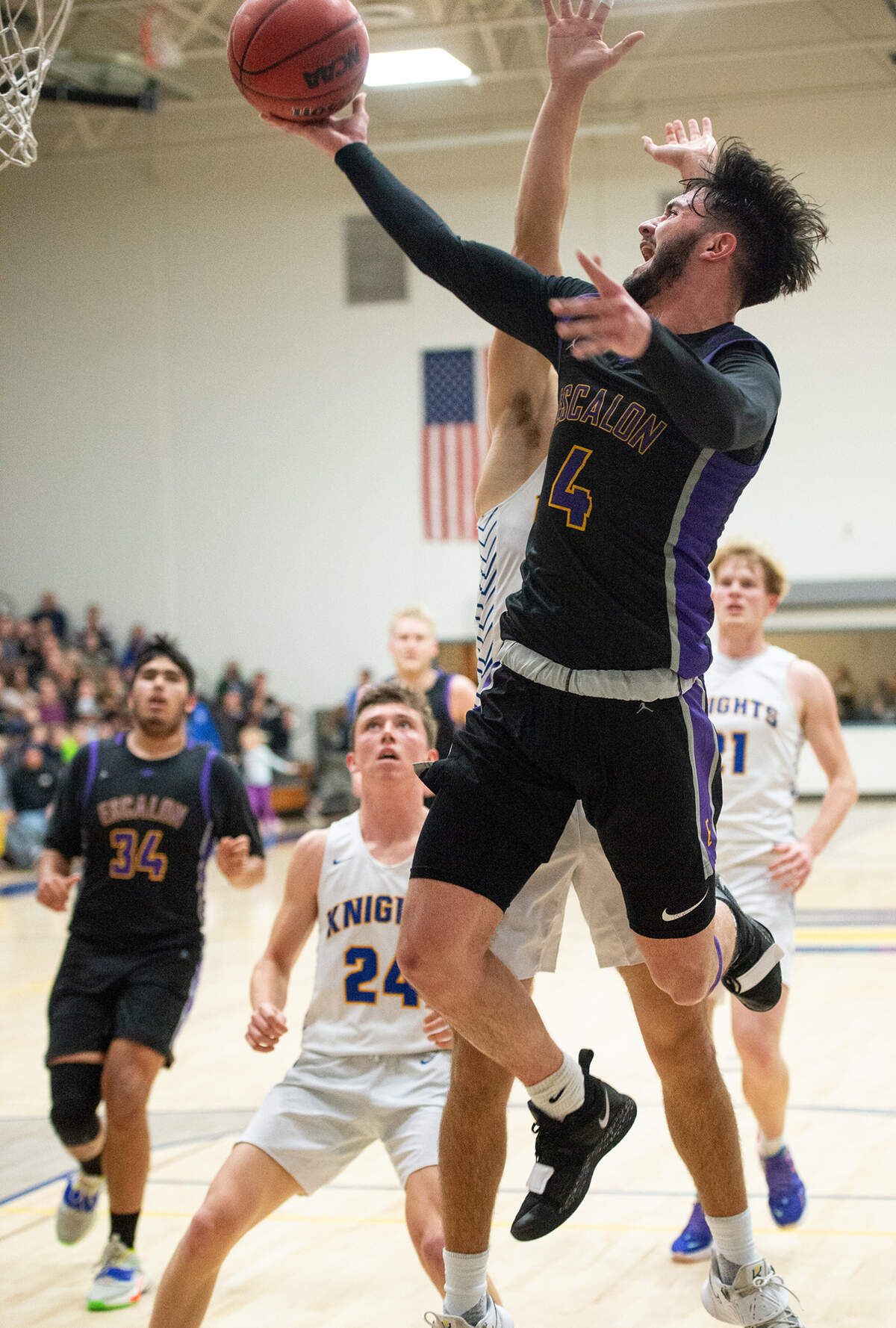 Escalon’s Joey Fross attempts a layup during the Trans Valley League game with Ripon Christian at Ripon Christian High School in Ripon, Calif., on Friday, Jan. 7, 2022. Ripon Christian won the game 61-53.